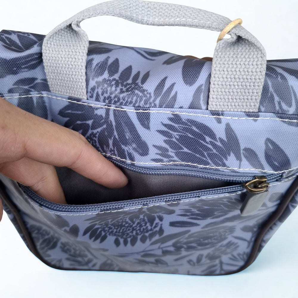 Cotton Road Toiletry Bag: GREY PVC Hanging Vanity Bag with PROTEAS