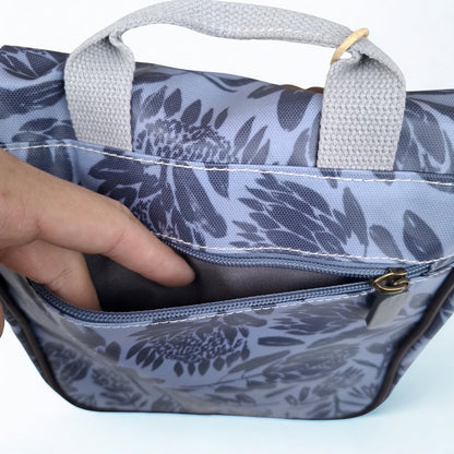 Cotton Road Toiletry Bag: GREY PVC Hanging Vanity Bag with PROTEAS
