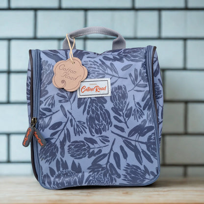 Cotton Road Toiletry Bag: GREY PVC Hanging Vanity Bag with PROTEAS