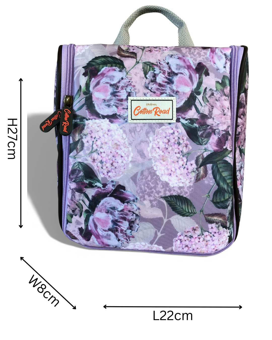 Cotton Road lilac floral hanging vanity bag front view sized