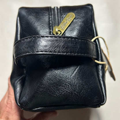 COTTON ROAD TOILETRY BAG: Men's BLACK PU Leather Toiletry Bag SIDE HANDLE