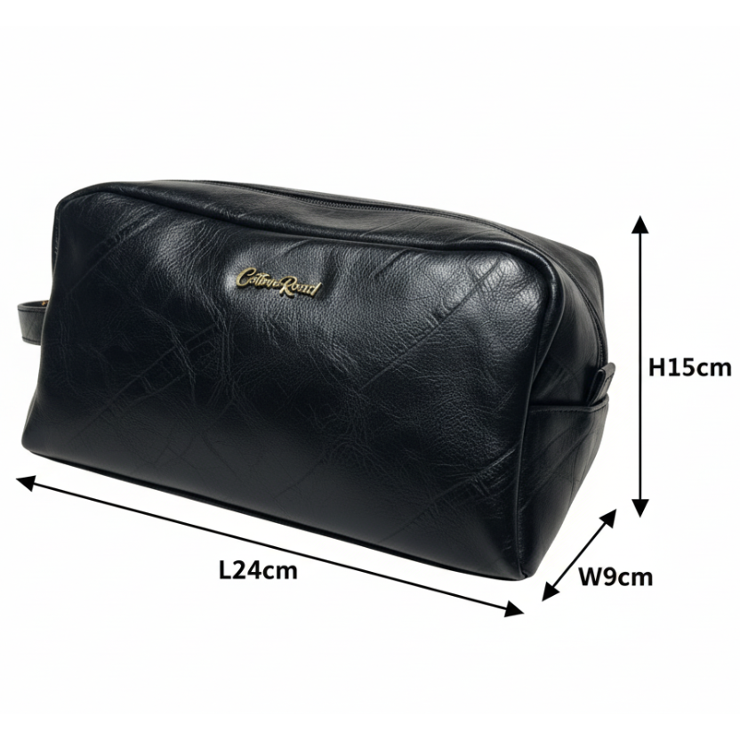 COTTON ROAD TOILETRY BAG: Men's BLACK PU Leather Toiletry Bag SIZED