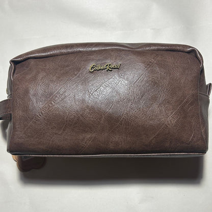 COTTON ROAD TOILETRY BAG: Men's COFFEE BROWN PU Leather Toiletry Bag FRONT
