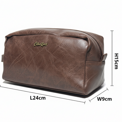 COTTON ROAD TOILETRY BAG: Men's COFFEE BROWN PU Leather Toiletry Bag SIZED