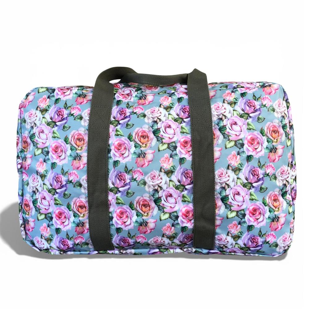 Cotton Road Travel Bag: BLUE FLORAL PVC Foldaway WEEKENDER Travel Bag