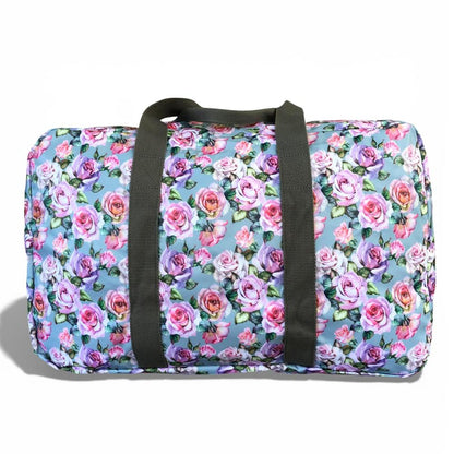 Cotton Road Travel Bag: BLUE FLORAL PVC Foldaway WEEKENDER Travel Bag