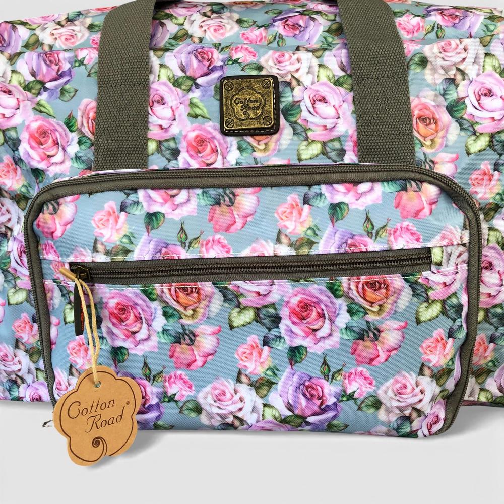 Cotton Road Travel Bag: BLUE FLORAL PVC Foldaway WEEKENDER Travel Bag