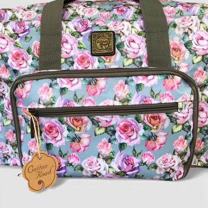 Cotton Road Travel Bag: BLUE FLORAL PVC Foldaway WEEKENDER Travel Bag