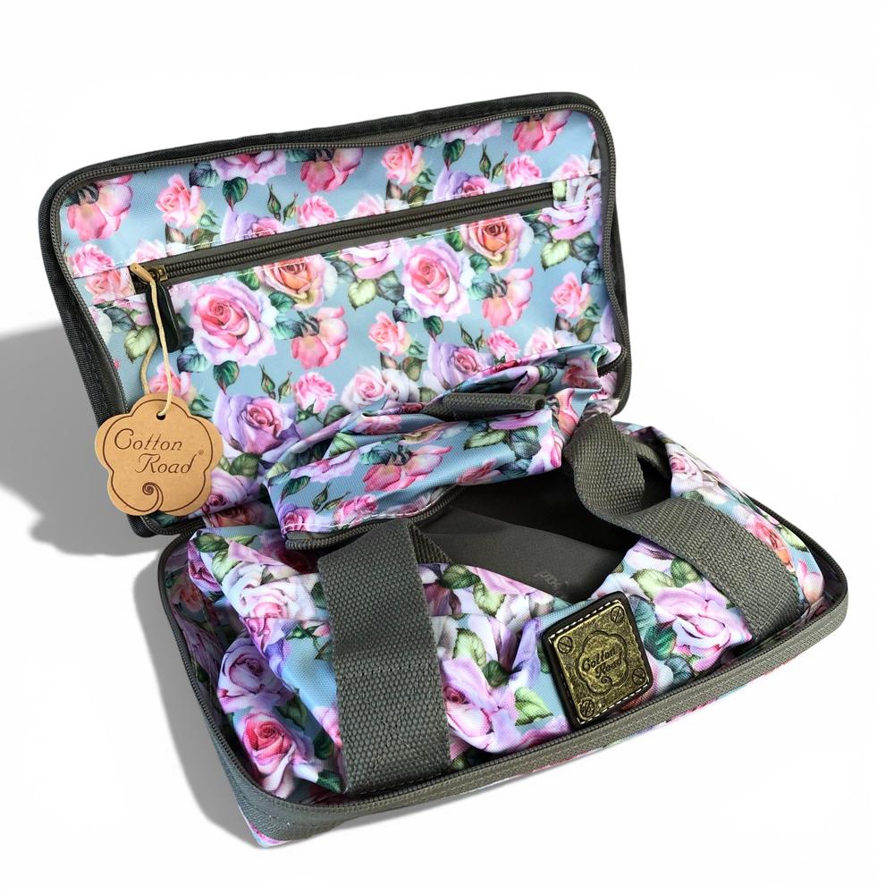 Cotton Road Travel Bag: BLUE FLORAL PVC Foldaway WEEKENDER Travel Bag