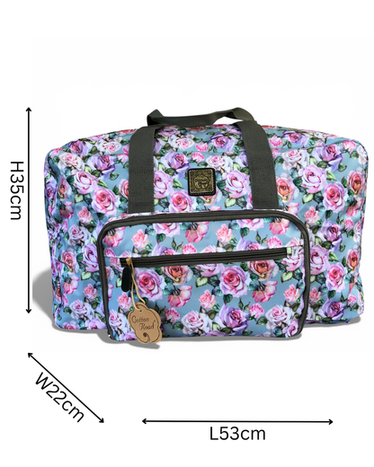 Cotton Road Travel Bag: BLUE FLORAL PVC Foldaway WEEKENDER Travel Bag