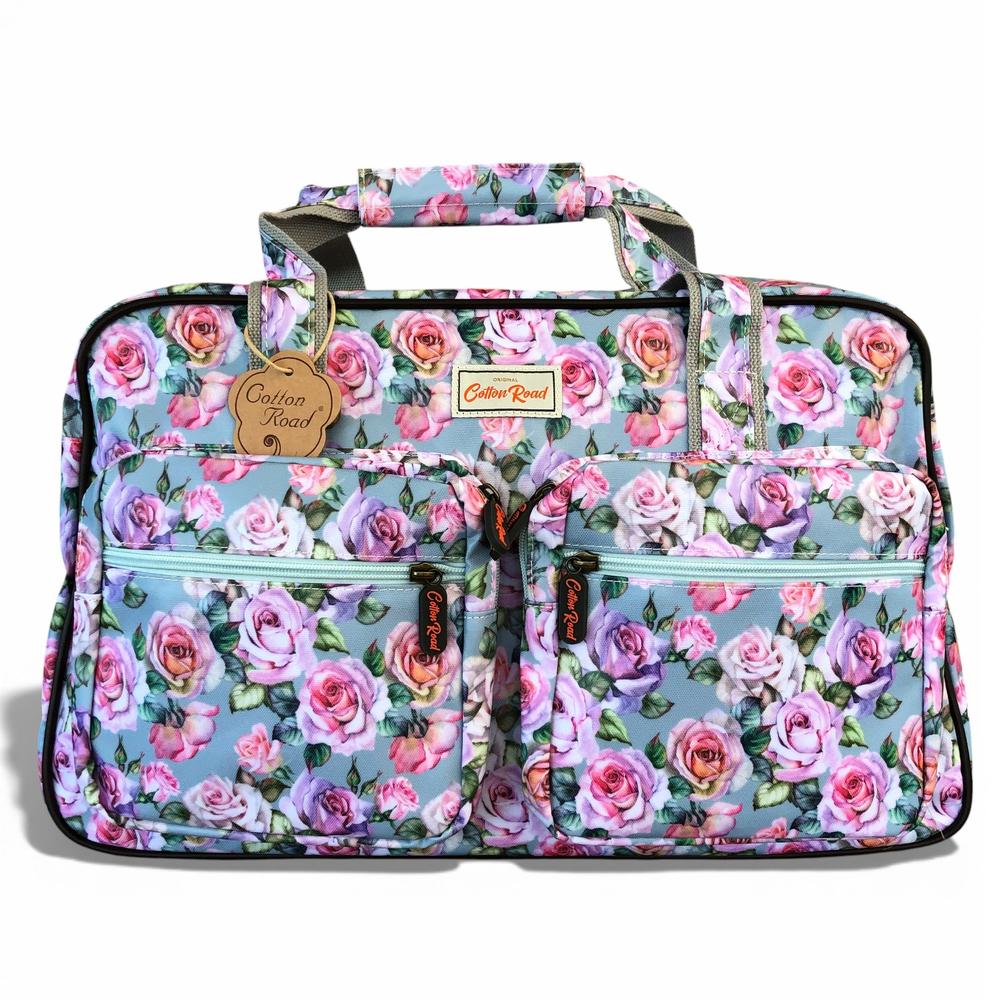 Cotton Road Travel Bag: BLUE FLORAL PVC Overnight Travel Bag front