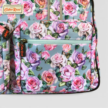Cotton Road Travel Bag: BLUE FLORAL PVC Overnight Travel Bag pocket
