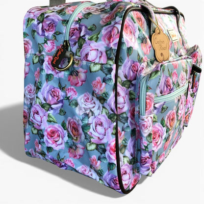 Cotton Road Travel Bag: BLUE FLORAL PVC Overnight Travel Bag side