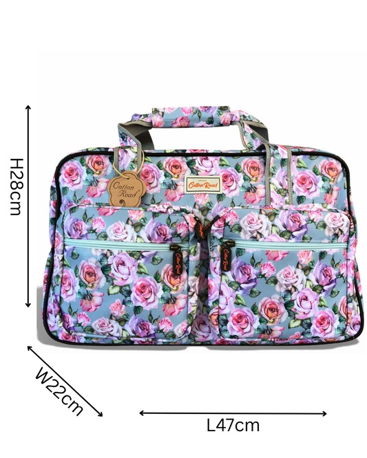 Cotton Road Travel Bag: BLUE FLORAL PVC Overnight Travel Bag sized