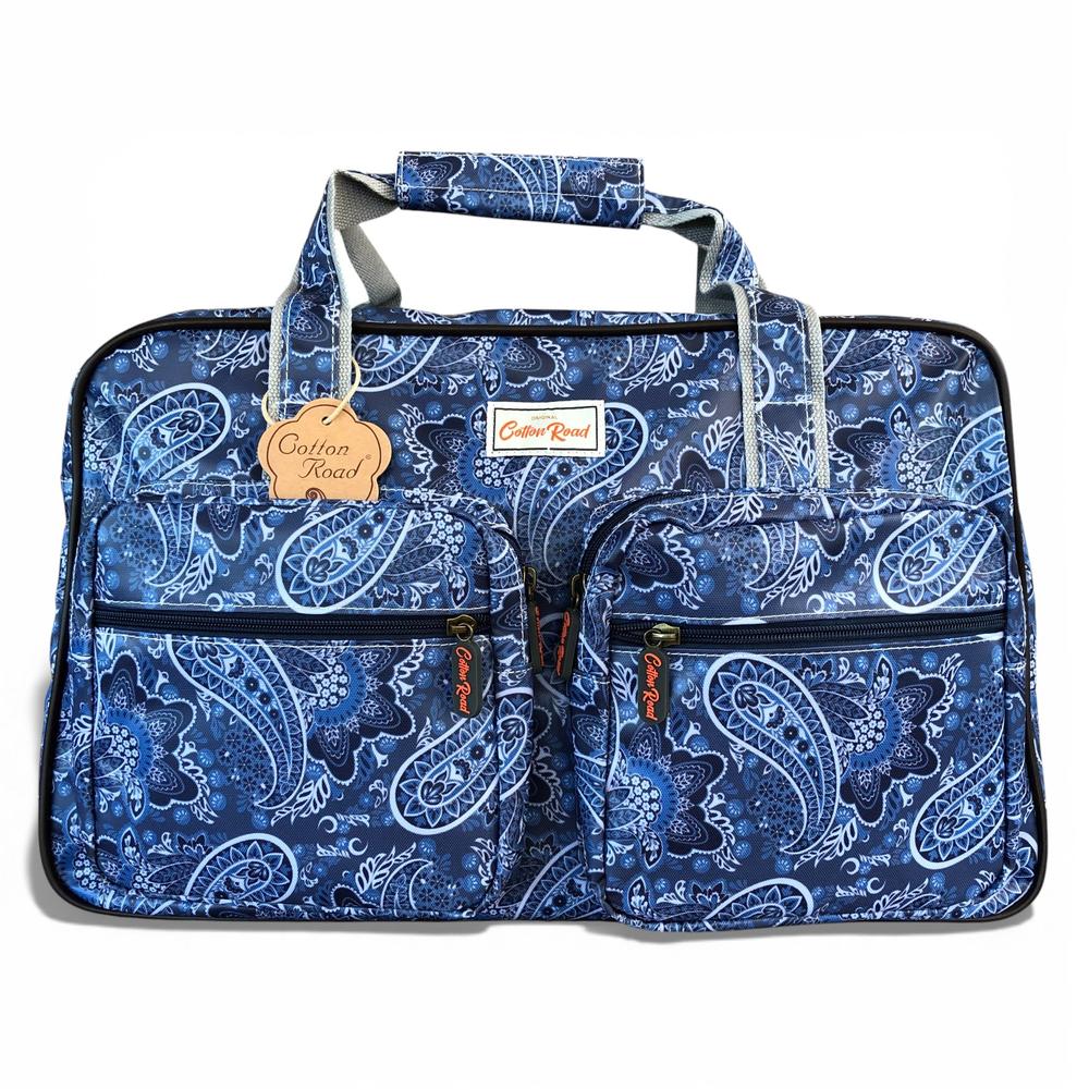Cotton Road Travel Bag: BLUE PAISLEY PVC Overnight Travel Bag front