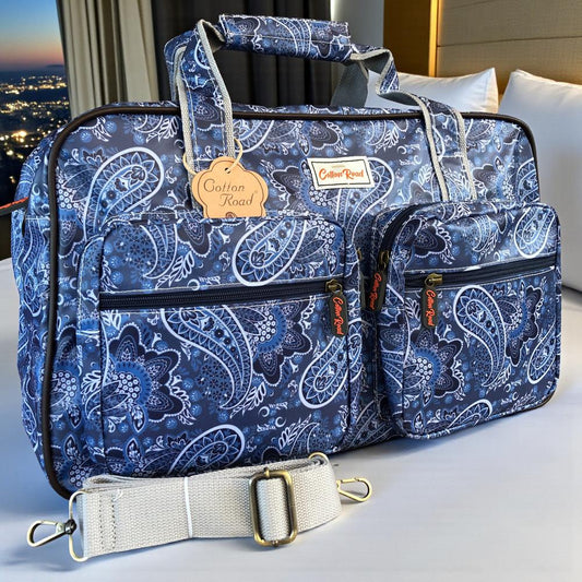 Cotton Road Travel Bag: BLUE PAISLEY PVC Overnight Travel Bag