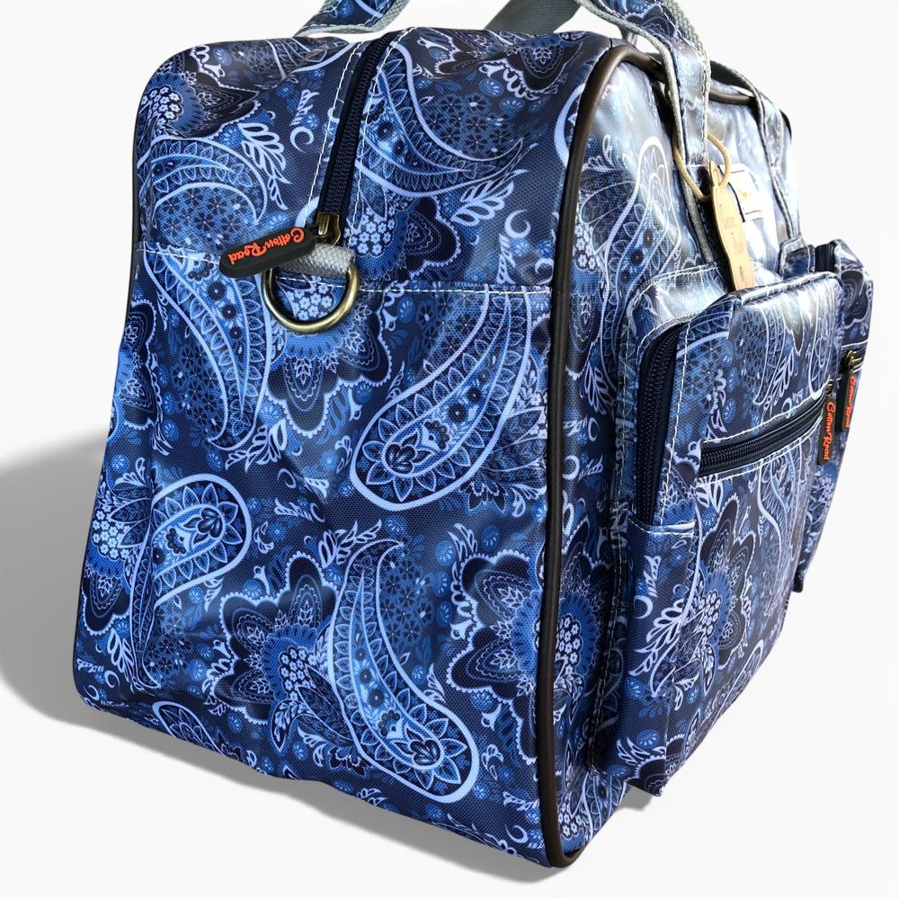 Cotton Road Travel Bag: BLUE PAISLEY PVC Overnight Travel Bag side view
