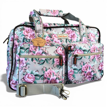 Cotton Road Travel Bag: MINT GREEN FLORAL PVC Overnight Travel Bag front view