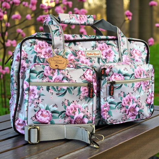 Cotton Road Travel Bag: MINT GREEN FLORAL PVC Overnight Travel Bag garden