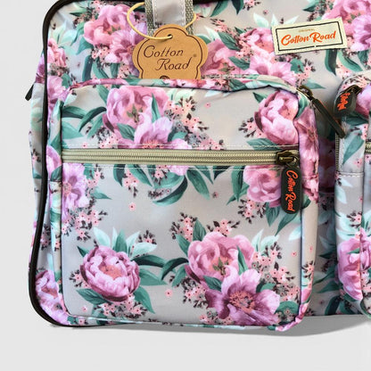 Cotton Road Travel Bag: MINT GREEN FLORAL PVC Overnight Travel Bag zoom