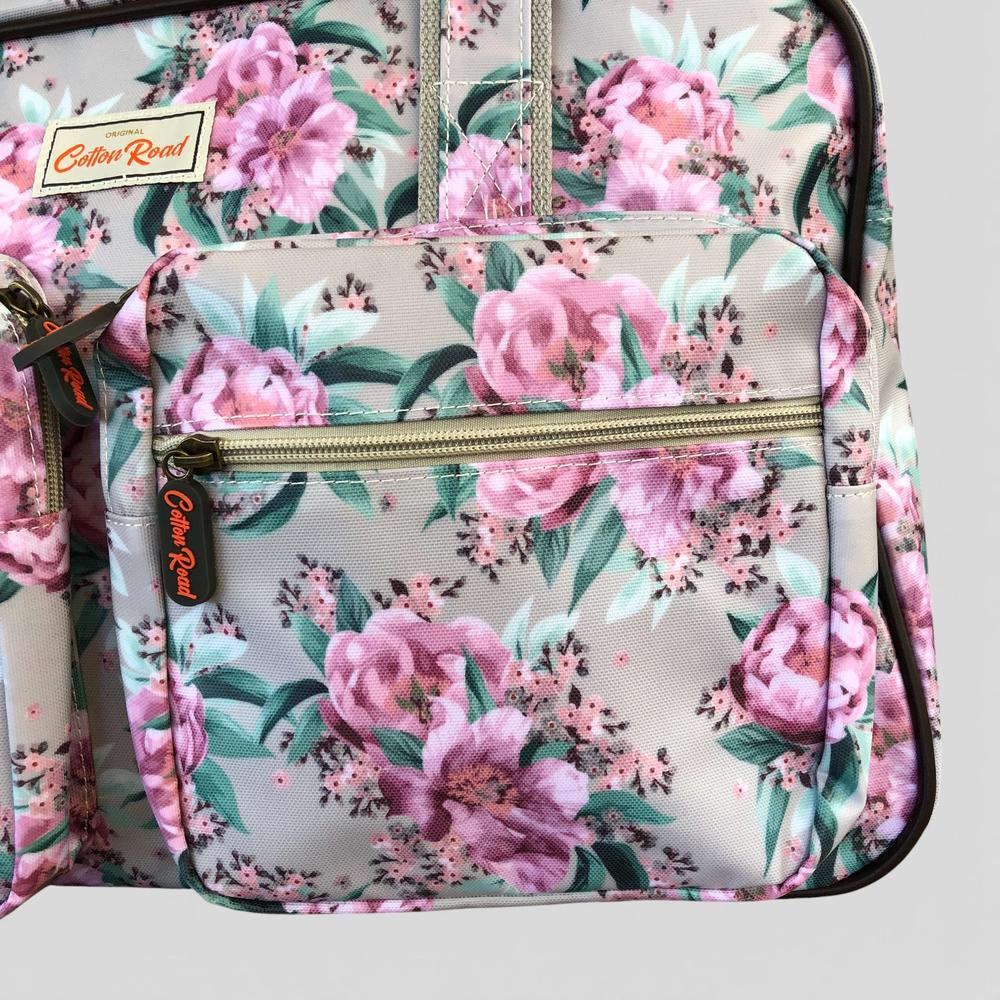Cotton Road Travel Bag: MINT GREEN FLORAL PVC Overnight Travel Bag pocket