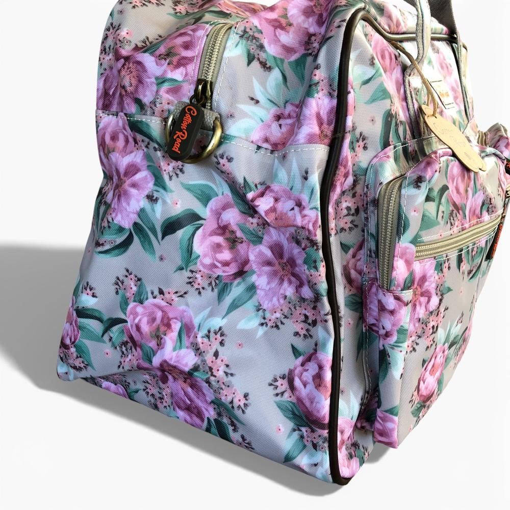 Cotton Road Travel Bag: MINT GREEN FLORAL PVC Overnight Travel Bag side view