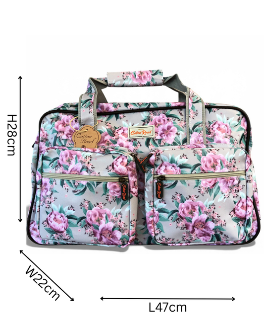 Cotton Road Travel Bag: MINT GREEN FLORAL PVC Overnight Travel Bag sized