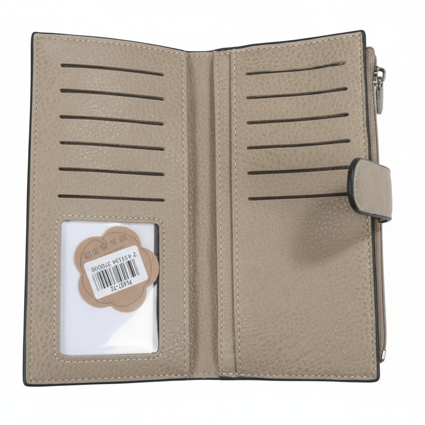 Cotton Road Wallet: Large IVORY/ BEIGE PU Leather Wallet with CLIP OPEN FOLD