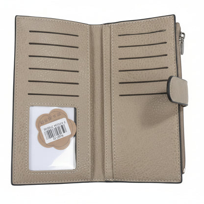 Cotton Road Wallet: Large IVORY/ BEIGE PU Leather Wallet with CLIP OPEN FOLD