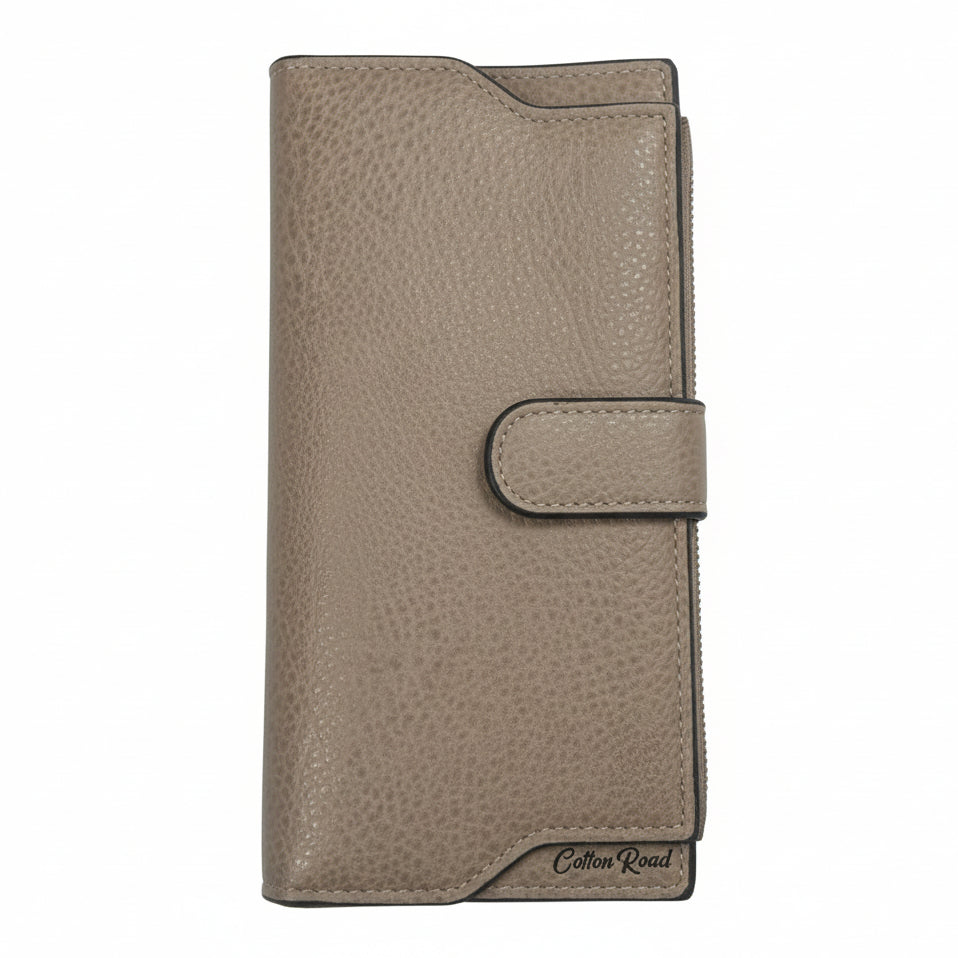Cotton Road Wallet: Large IVORY/ BEIGE PU Leather Wallet with CLIP