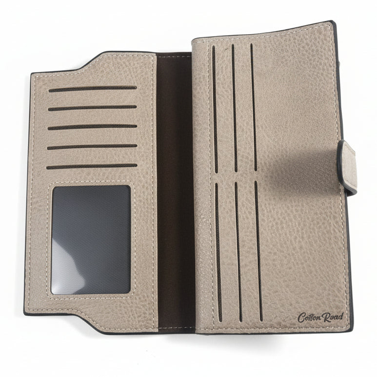 Cotton Road Wallet: Large IVORY/ BEIGE PU Leather Wallet with CLIP OPEN