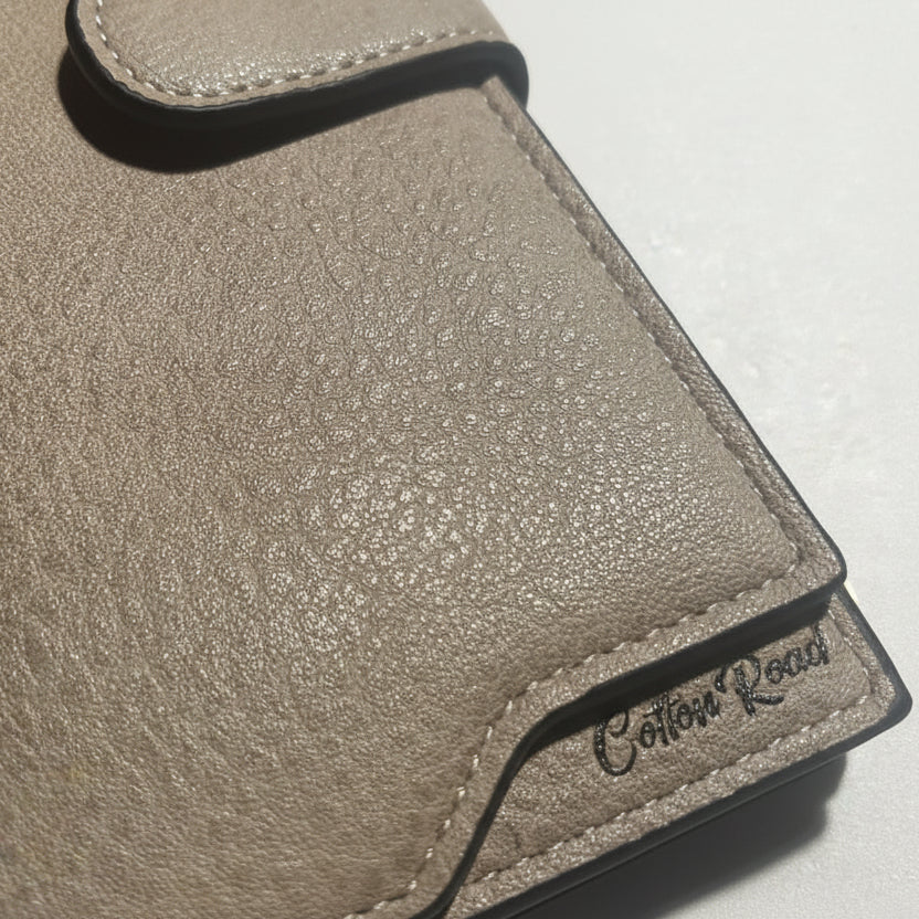 Cotton Road Wallet: Large IVORY/ BEIGE PU Leather Wallet with CLIP BRANDED