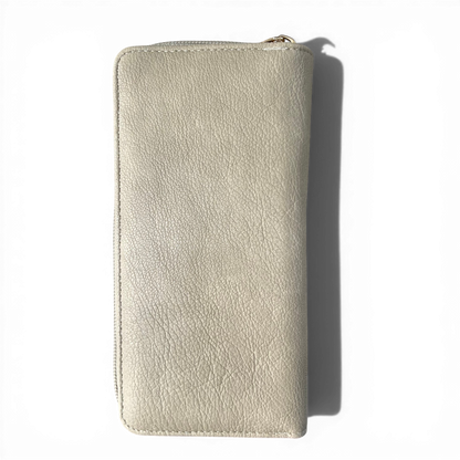 Cotton Road Wallet large beige PU leather with clip and multiple compartments for cards, cash, and coins BACK