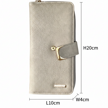Cotton Road Wallet in beige PU leather with clip, 10 card slots, zip coin compartment, and ID window for stylish everyday organization SIZES