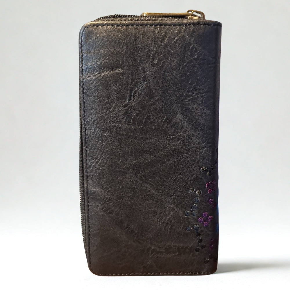 Cotton Road Wallet: Large BLACK PU Leather Wallet with EMBROIDERY