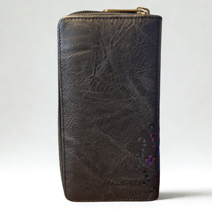 Cotton Road Wallet: Large BLACK PU Leather Wallet with EMBROIDERY