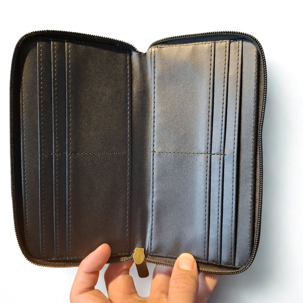 Cotton Road Wallet: Large BLACK PU Leather Wallet with EMBROIDERY