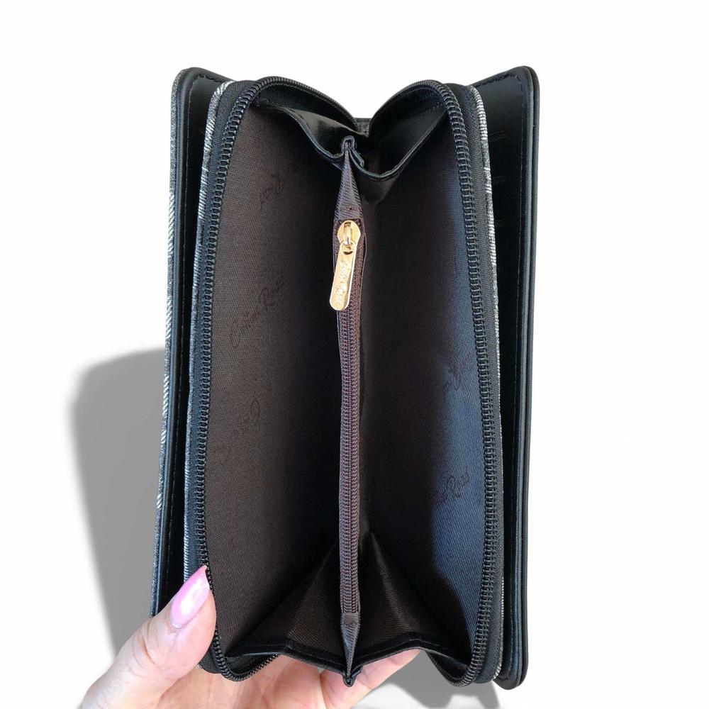Cotton Road Wallet: Large BLACK PU Leather Wallet with FLORAL detailing