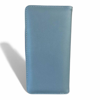 Cotton Road Wallet: Large BLUE PU Leather Wallet with FLORAL detailing