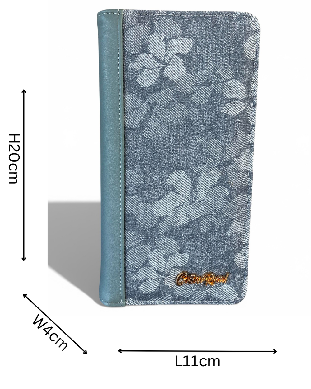 Cotton Road Wallet: Large BLUE PU Leather Wallet with FLORAL detailing