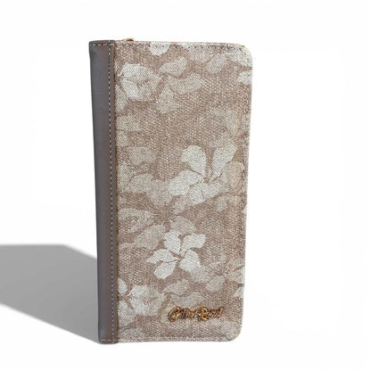 Cotton Road Wallet: Large KHAKI PU Leather Wallet with FLORAL detailing