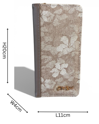 Cotton Road Wallet: Large KHAKI PU Leather Wallet with FLORAL detailing