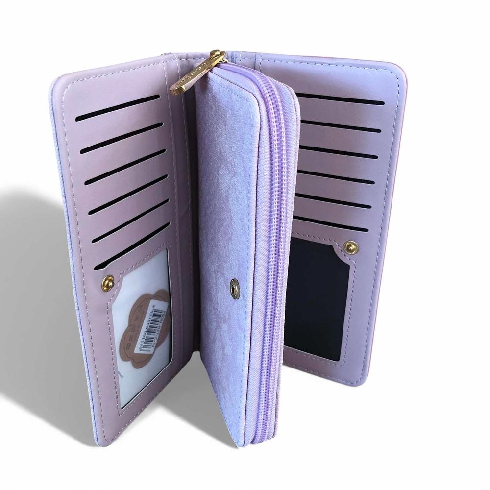 Cotton Road Wallet: Large LILAC PU Leather Wallet with FLORAL detailing