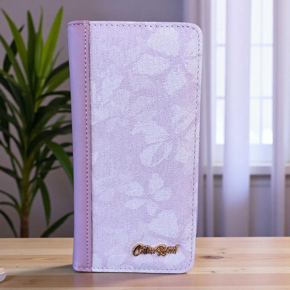 Cotton Road Wallet: Large LILAC PU Leather Wallet with FLORAL detailing