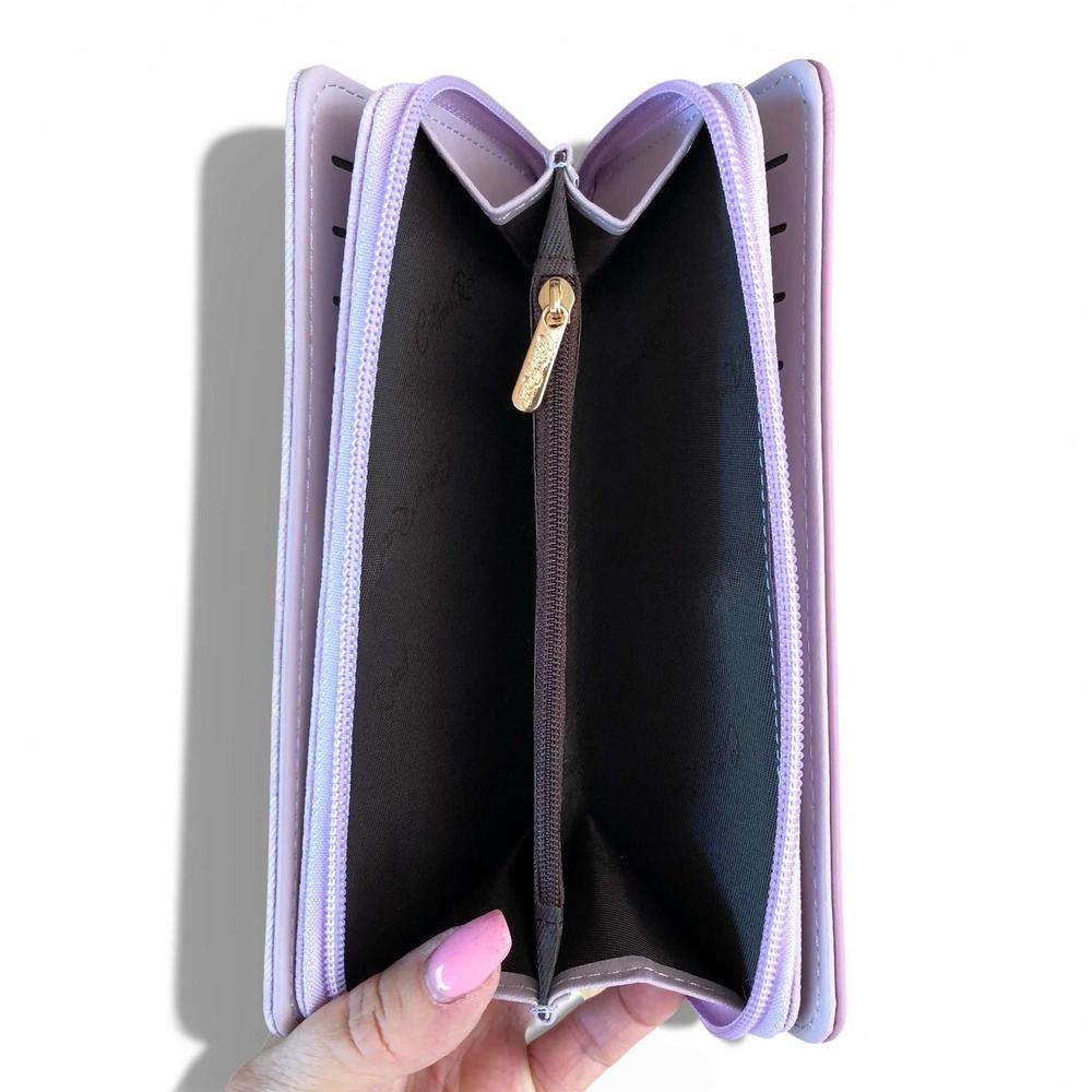 Cotton Road Wallet: Large LILAC PU Leather Wallet with FLORAL detailing