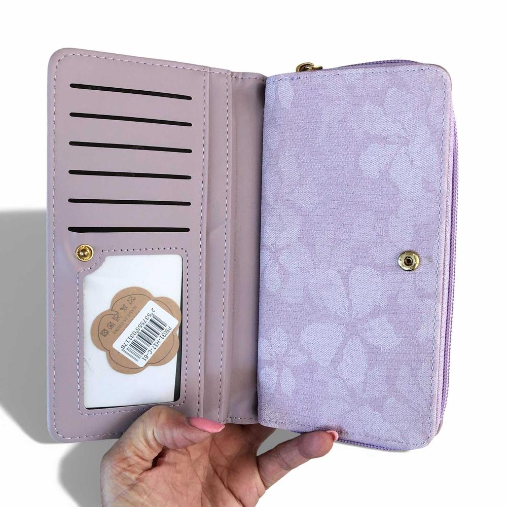 Cotton Road Wallet: Large LILAC PU Leather Wallet with FLORAL detailing