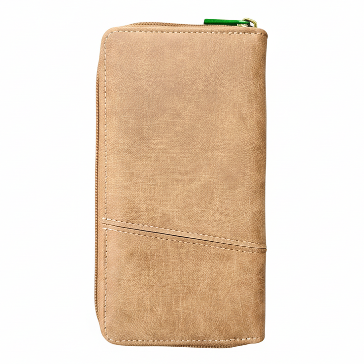 Cotton Road Wallet: Large BROWN PU Leather Wallet with Embossed Protea BACK