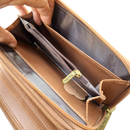 Cotton Road Wallet: Large BROWN PU Leather Wallet with Embossed Protea