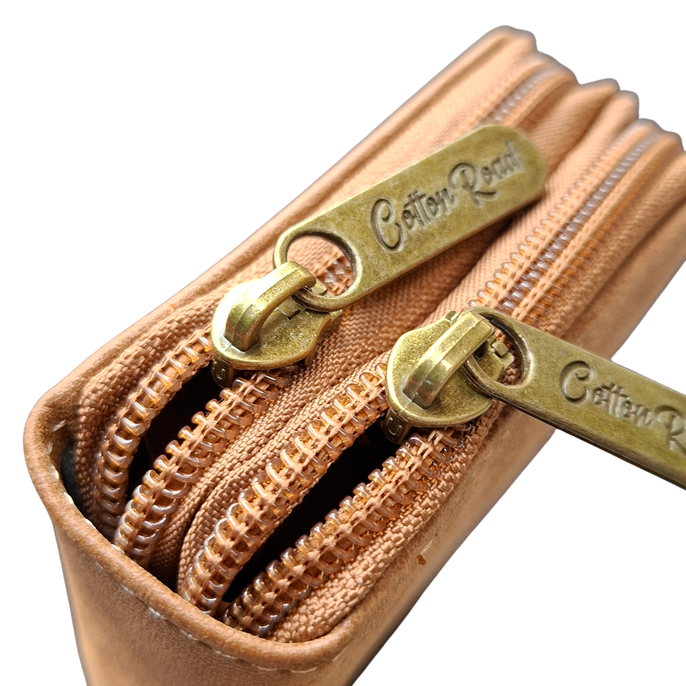Cotton Road Wallet: Large BROWN PU Leather Wallet with Embossed Protea ZIPS