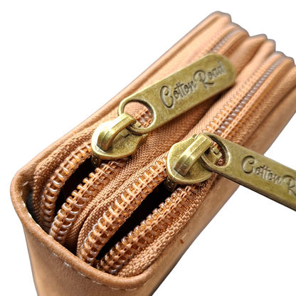 Cotton Road Wallet: Large BROWN PU Leather Wallet with Embossed Protea ZIPS